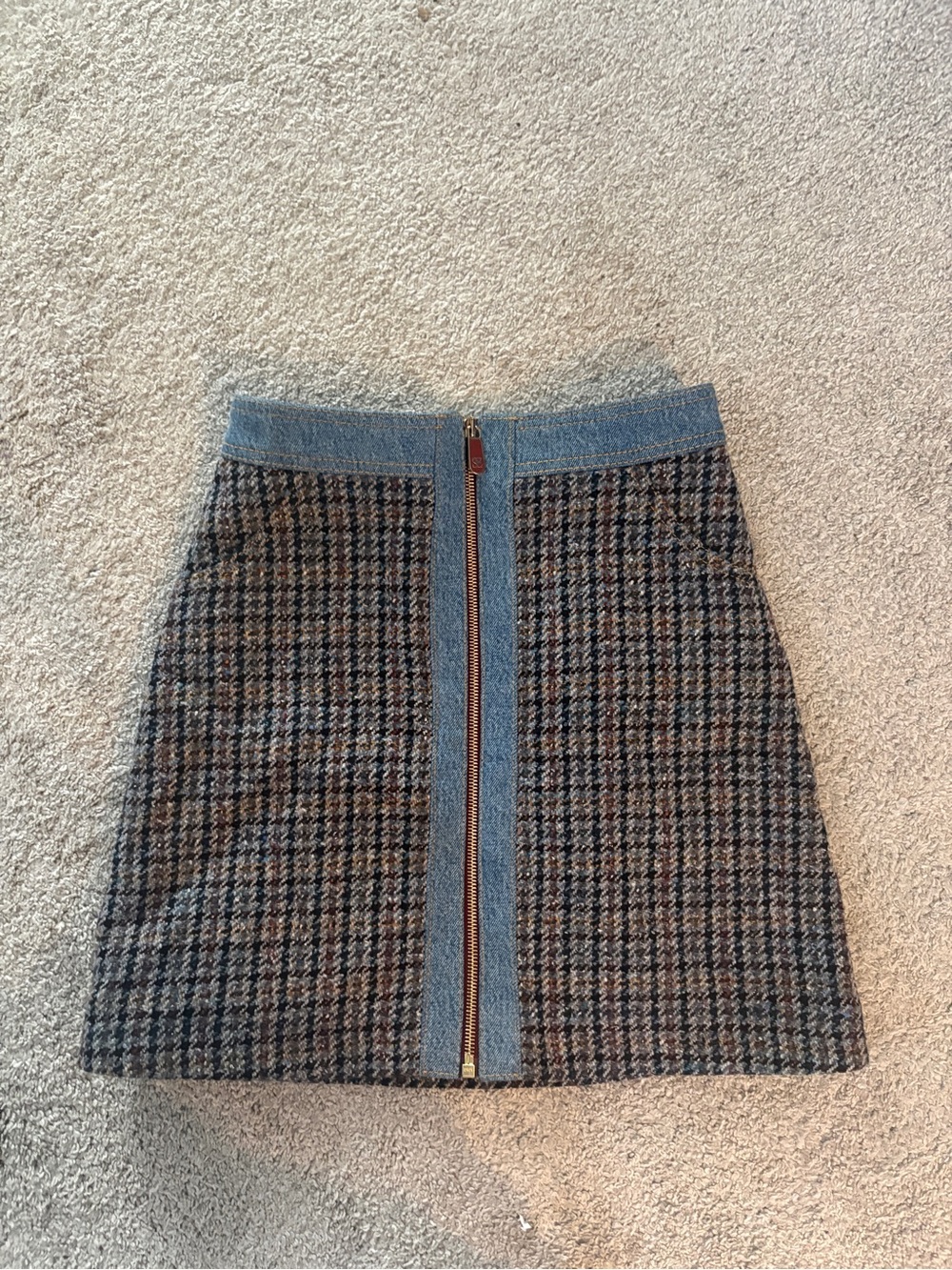 Sandro Blue-Trim Houndstooth Zip-Front Mini Skirt!